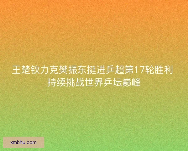 王楚钦力克樊振东挺进乒超第17轮胜利 持续挑战世界乒坛巅峰